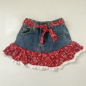 Kiddie Korral Western Wear Girls Denim Bandana Upcycled Cowgirl Western Skirt 3